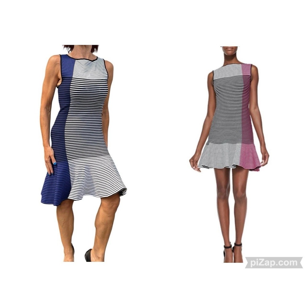 Ohne Titel Striped Stretch Knit Fit-and-Flare Tank Dress Peplum Ruffle Hem Small